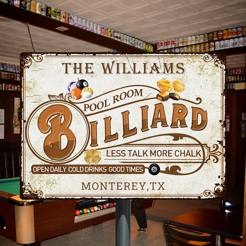 Personalized Billiard Pool Room Metal Signs - Less Talk More Chalk 8 Ball Pool Room Metal Signs Decoration - Image 3