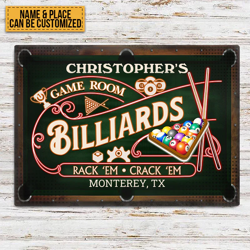 Personalized Billiards Pool Room Metal Signs - Rack 'Em Crack 'Em Pool Room Metal Signs Decoration