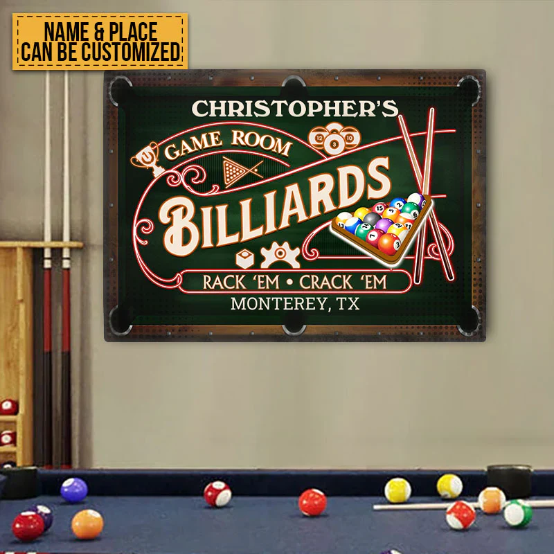 Personalized Billiards Pool Room Metal Signs - Rack 'Em Crack 'Em Pool Room Metal Signs Decoration - Image 2