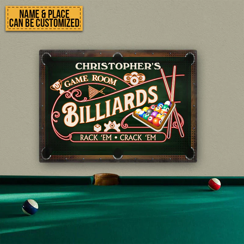 Personalized Billiards Pool Room Metal Signs - Rack 'Em Crack 'Em Pool Room Metal Signs Decoration - Image 3