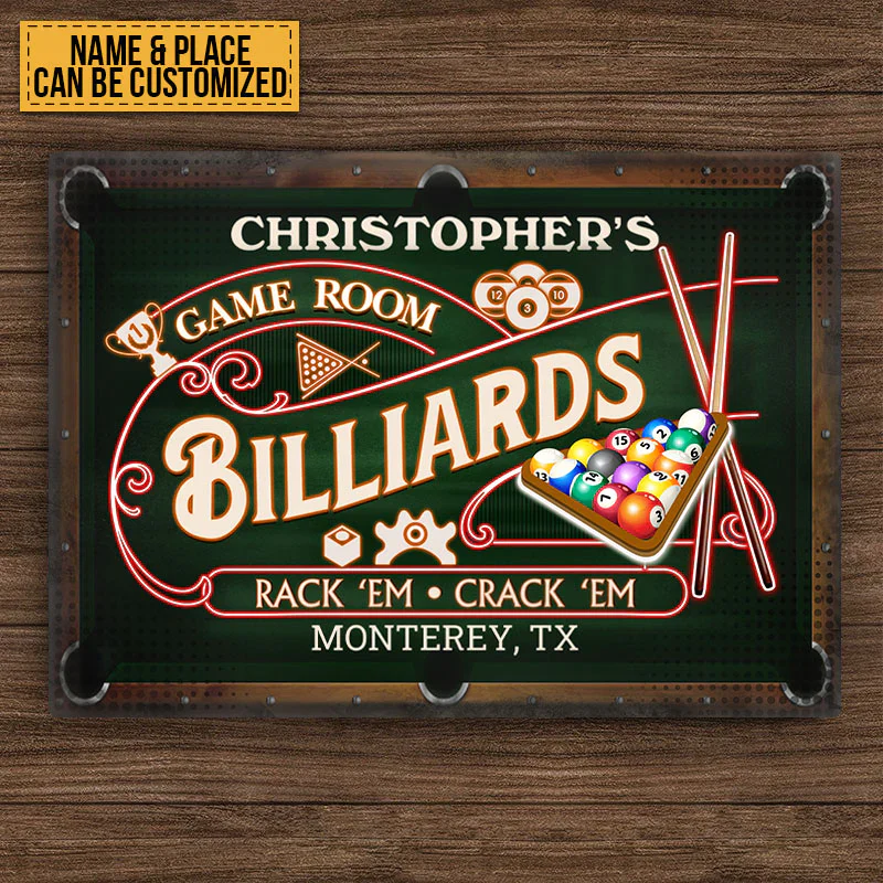 Personalized Billiards Pool Room Metal Signs - Rack 'Em Crack 'Em Pool Room Metal Signs Decoration - Image 5
