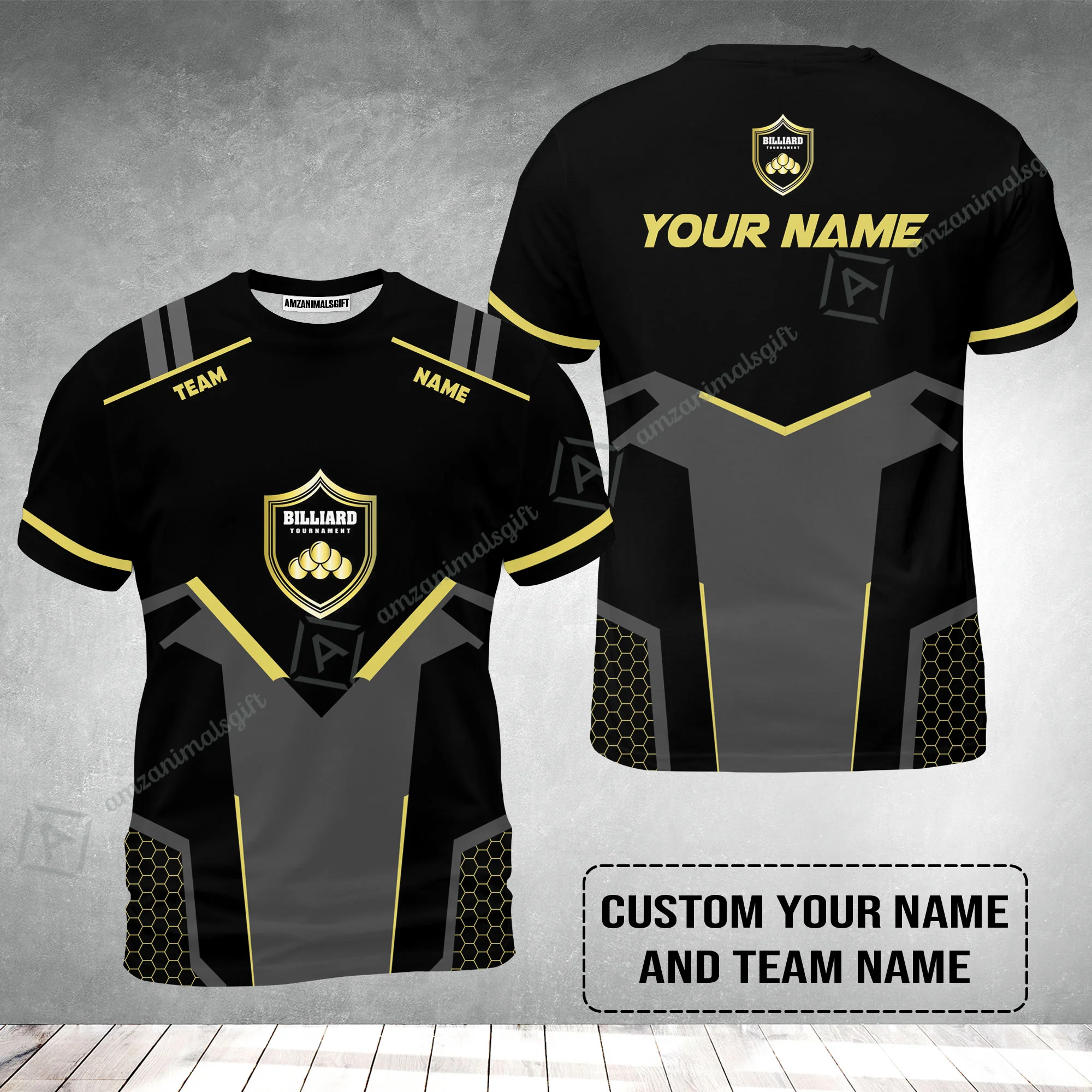 Personalized Billiards T-Shirt, Golden Team Billiards Team Custom T-Shirt - Image 2