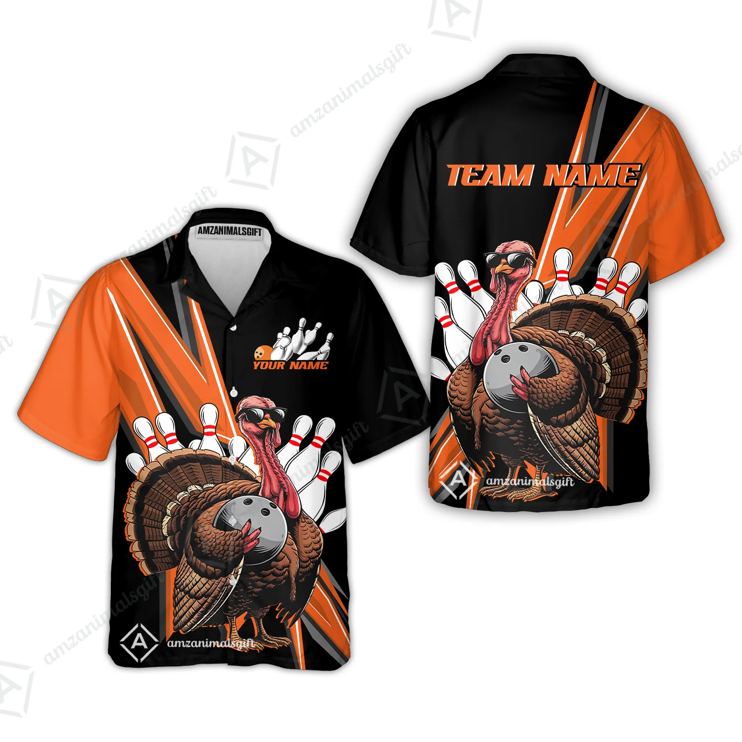 Personalized Black And Red Awesome Turkey Bowling  Hawaiian Shirt, Thanksgiving Bowling Team Uniforms With Name, Team Name - Image 2