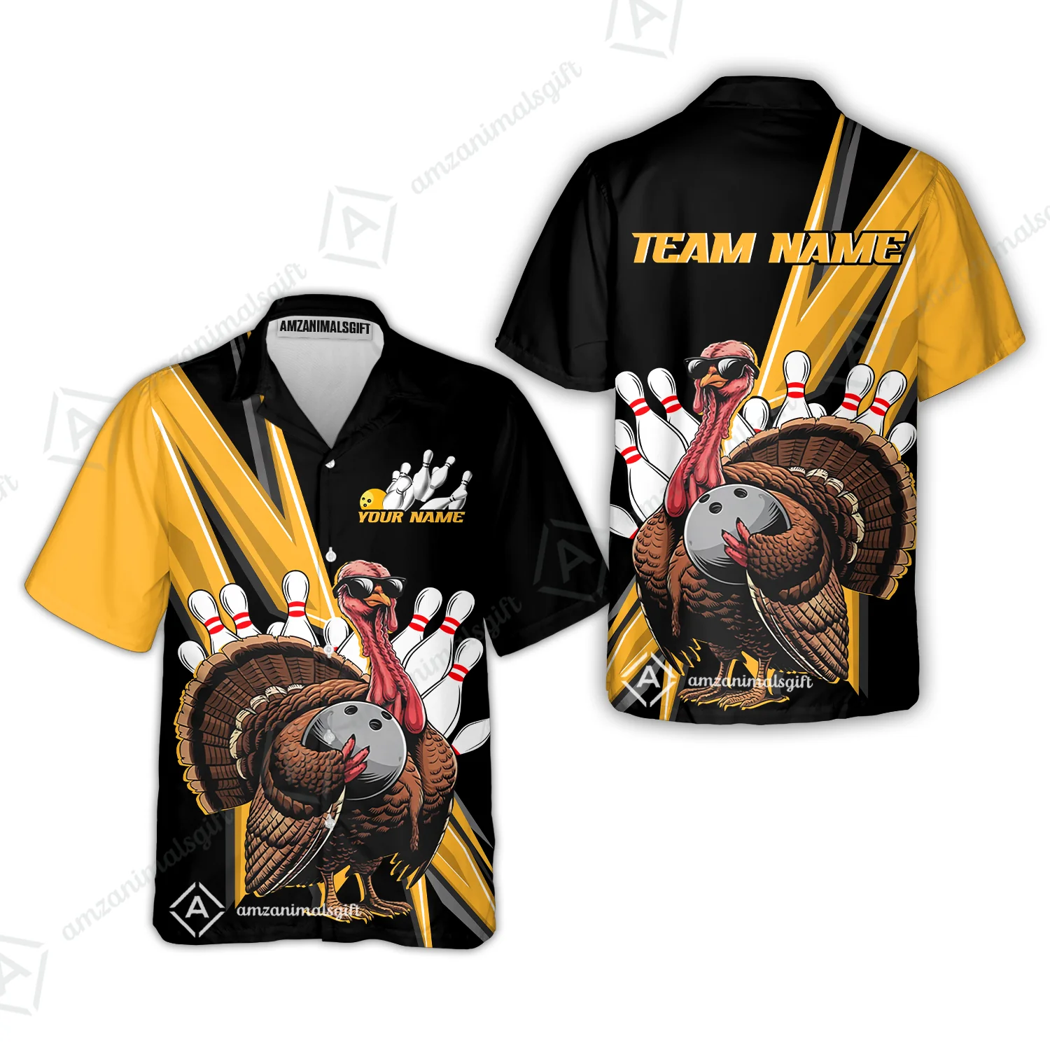 Personalized Black And Red Awesome Turkey Bowling  Hawaiian Shirt, Thanksgiving Bowling Team Uniforms With Name, Team Name - Image 3