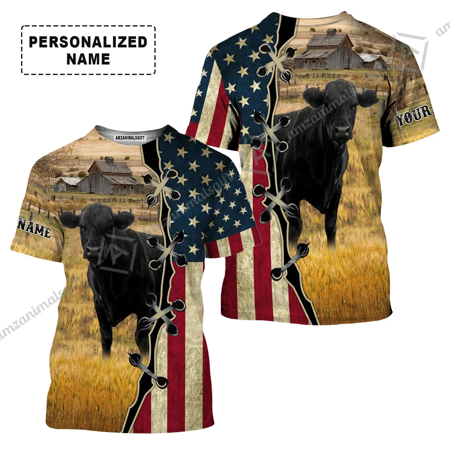 Personalized Black Angus Cattle American Flag Hoodie, Farm Shirt For Friend, Family, Farmer, Black Angus Lovers - Image 3