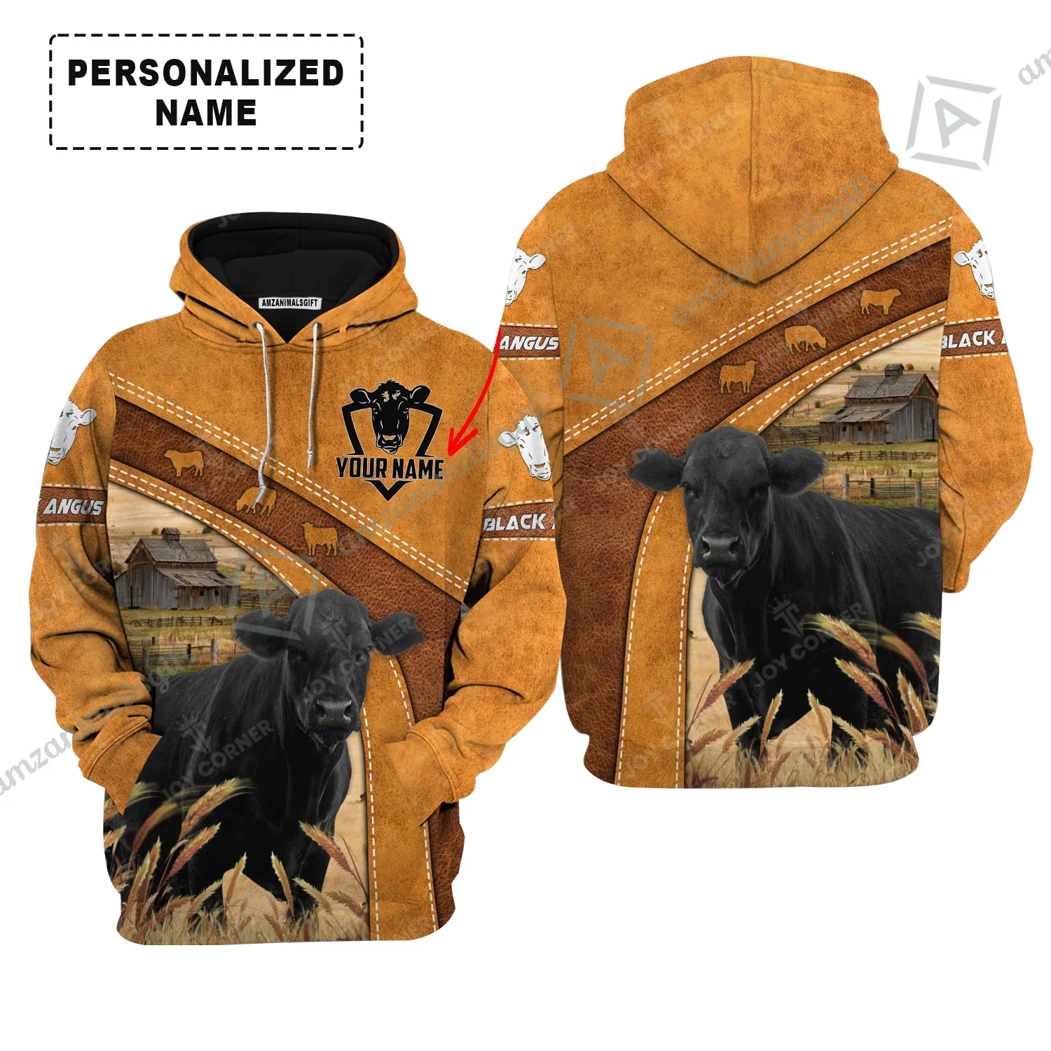 Personalized Black Angus Cattle Hoodie, Leather Pattern Farm Hoodie For Friend, Family, Farmer, Black Angus Lovers - Image 2