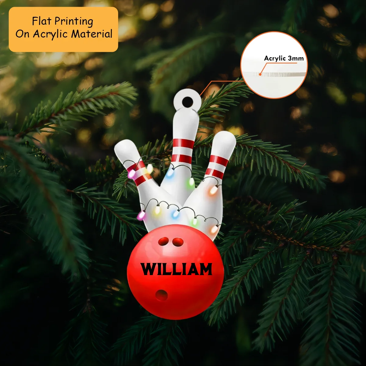 Personalized Bowling Ball Holding Pins Acrylic Ornament, Bowling Keychain, Car Ornament, Christmas Ornament Gifts