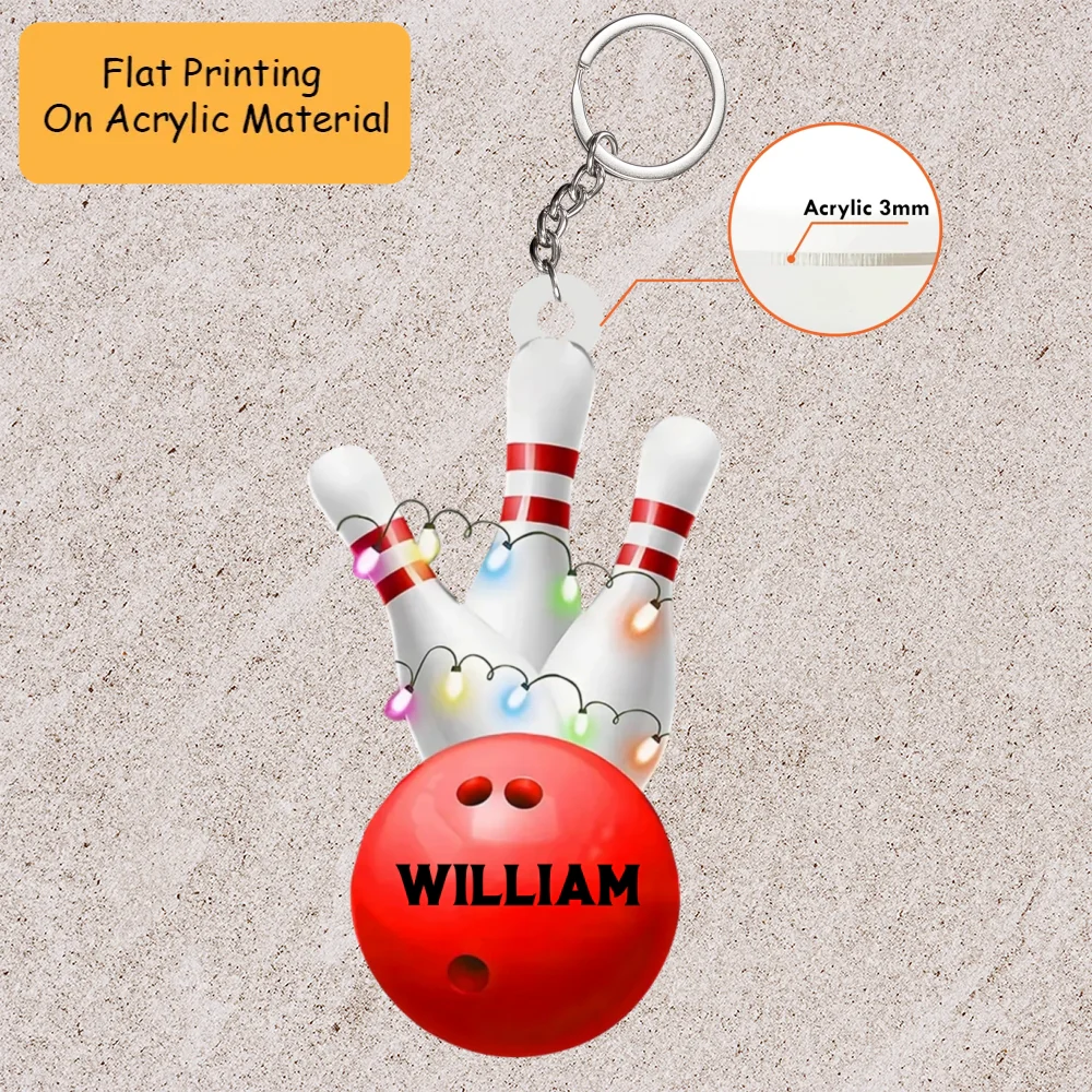 Personalized Bowling Ball Holding Pins Acrylic Ornament, Bowling Keychain, Car Ornament, Christmas Ornament Gifts - Image 3