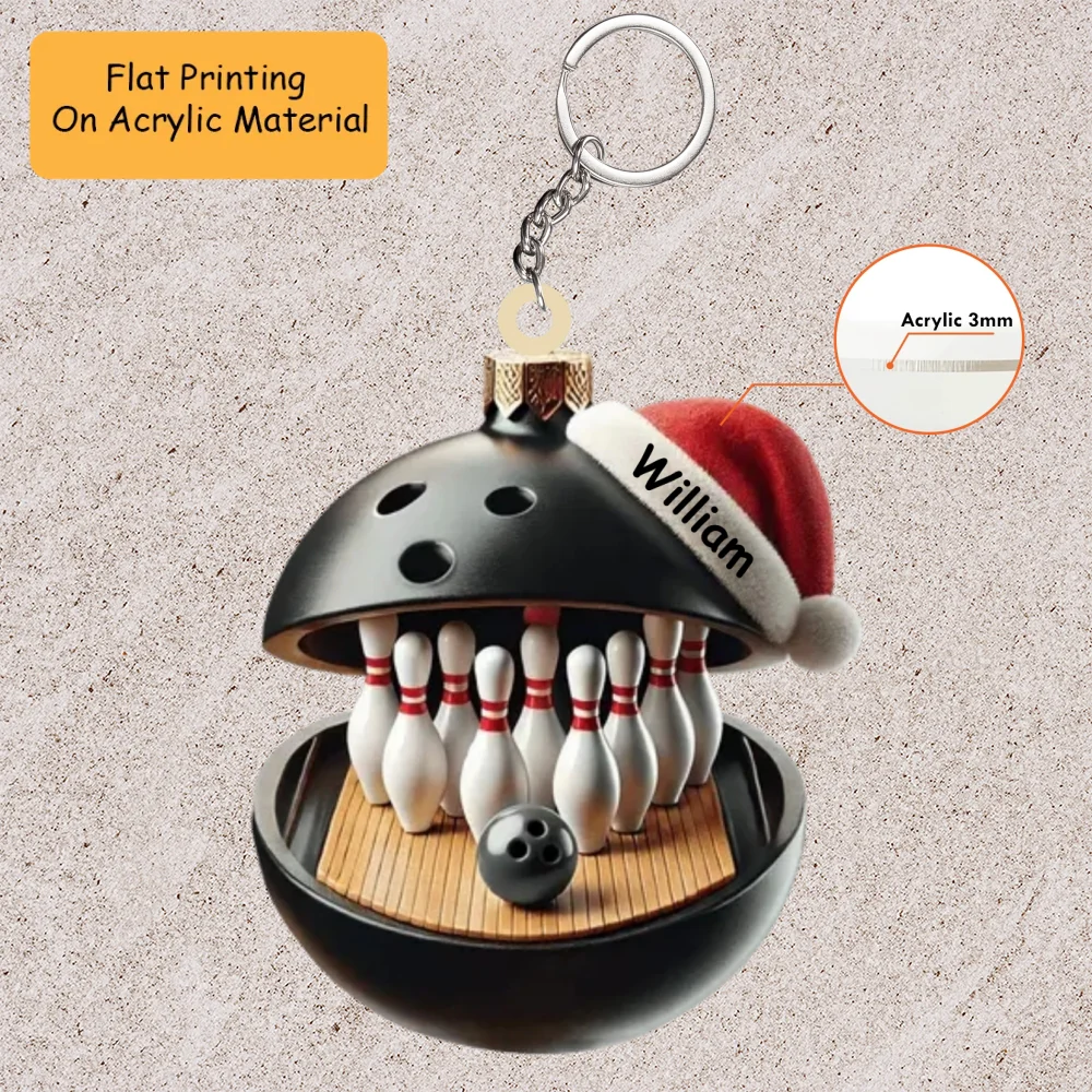 Personalized Bowling Ball Holding Pins Acrylic Ornament, Bowling Keychain, Car Ornament, Christmas Ornament Gifts - Image 3