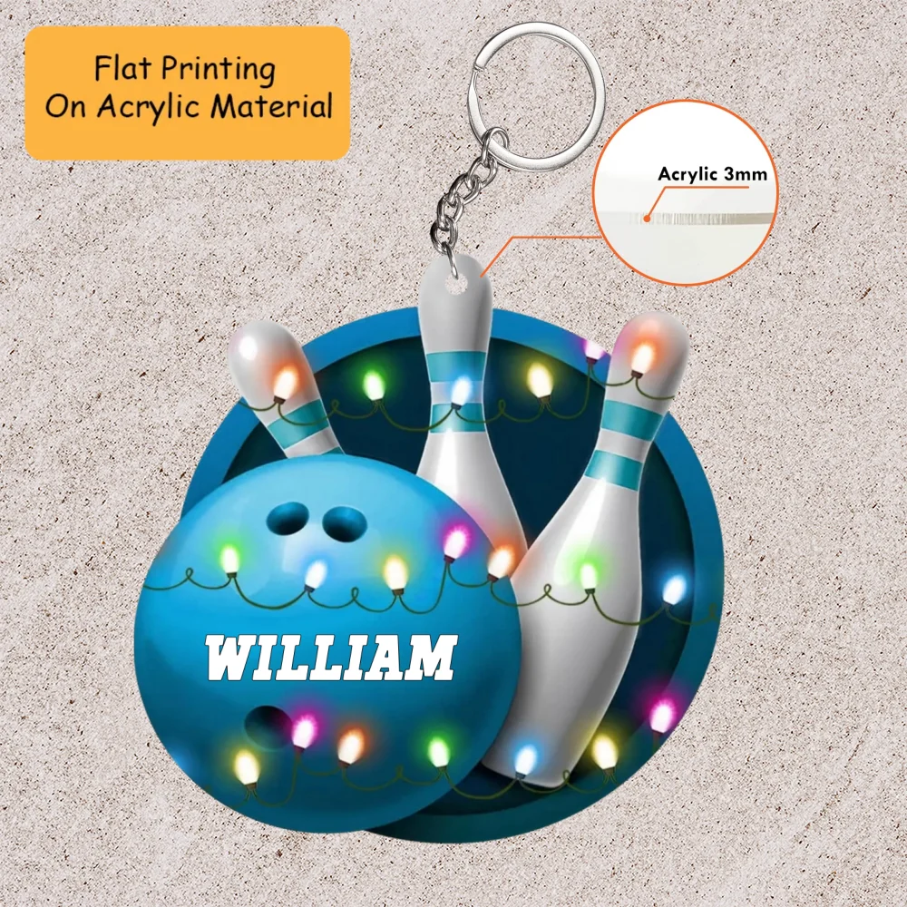 Personalized Bowling Ball Holding Pins Acrylic Ornament, Bowling Keychain, Car Ornament, Christmas Ornament Gifts - Image 3