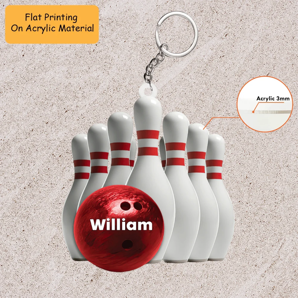 Personalized Bowling Ball Holding Pins Acrylic Ornament, Bowling Keychain, Car Ornament, Christmas Ornament Gifts - Image 3