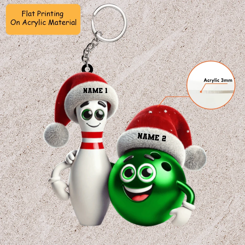 Personalized Bowling Ball Holding Pins Acrylic Ornament, Bowling Keychain, Car Ornament, Christmas Ornament Gifts - Image 3
