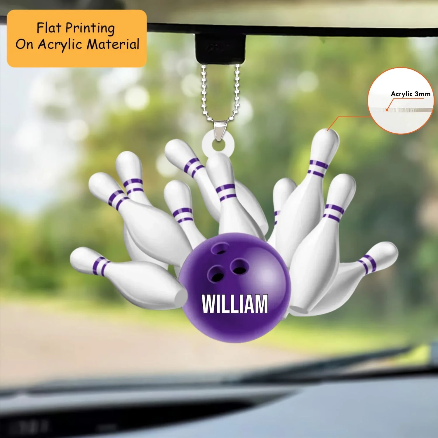 Personalized Bowling Ball Holding Pins Acrylic Ornament, Bowling Keychain, Car Ornament, Christmas Ornament Gifts - Image 2