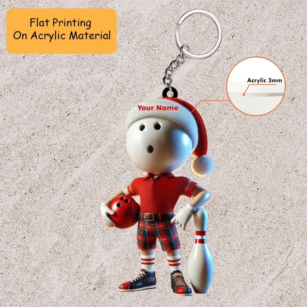 Personalized Bowling Ball Holding Pins Acrylic Ornament, Bowling Keychain, Car Ornament, Christmas Ornament Gifts - Image 3