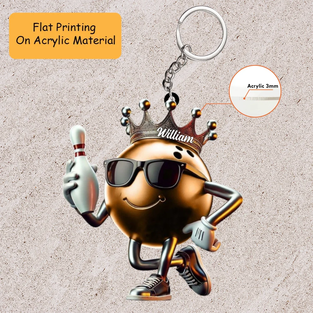 Personalized Bowling Ball Holding Pins Acrylic Ornament, Bowling Keychain, Car Ornament, Christmas Ornament Gifts - Image 3
