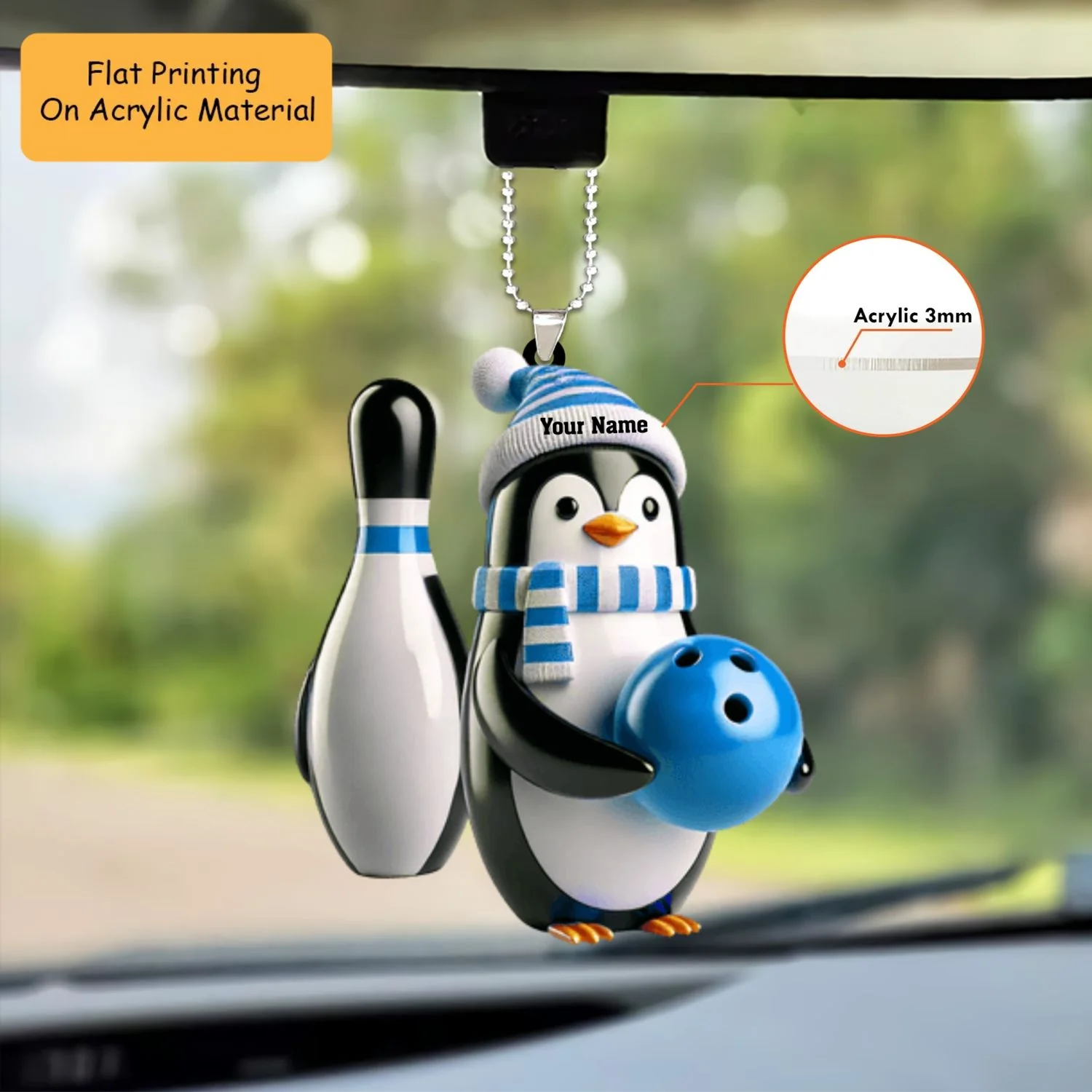 Personalized Bowling Ball Holding Pins Acrylic Ornament, Bowling Keychain, Car Ornament, Christmas Ornament Gifts - Image 2