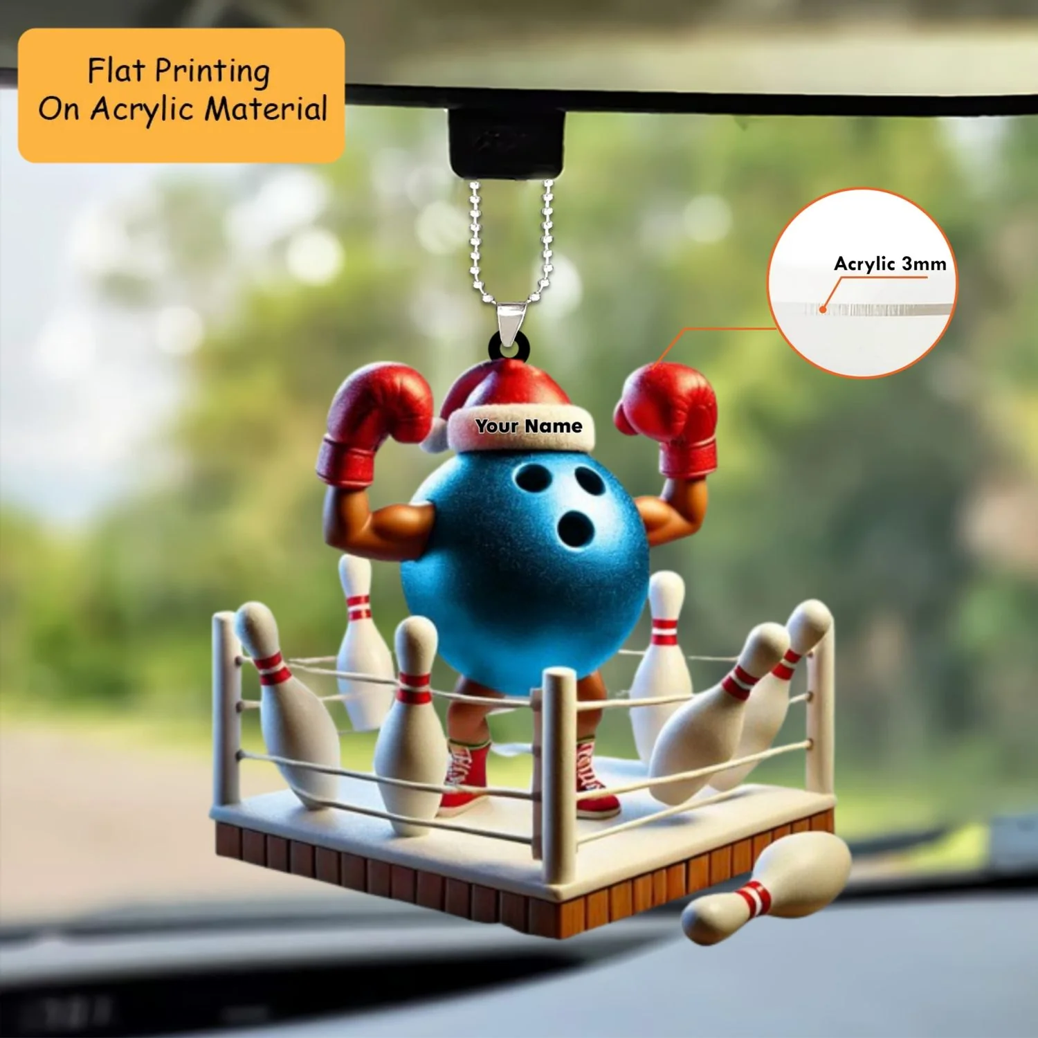 Personalized Bowling Ball Holding Pins Acrylic Ornament, Bowling Keychain, Car Ornament, Christmas Ornament Gifts - Image 2