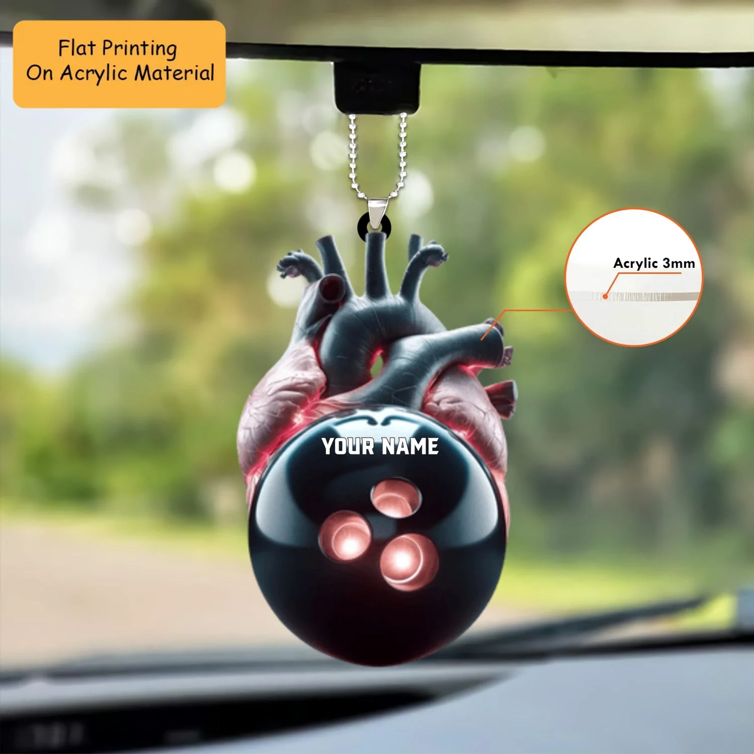 Personalized Bowling Ball Holding Pins Acrylic Ornament, Bowling Keychain, Car Ornament, Christmas Ornament Gifts - Image 2