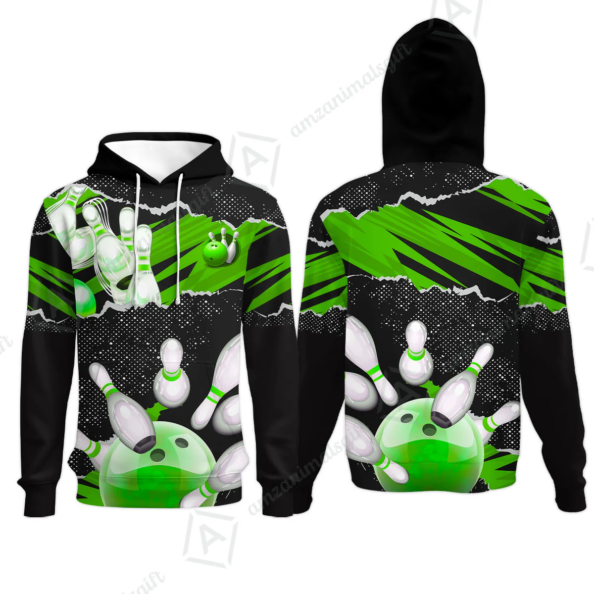 Personalized Bowling Hoodie, Bowling Uniforms Ball & Pins Sport Pattern Custom Name And Team Name For Bowlers - Image 3