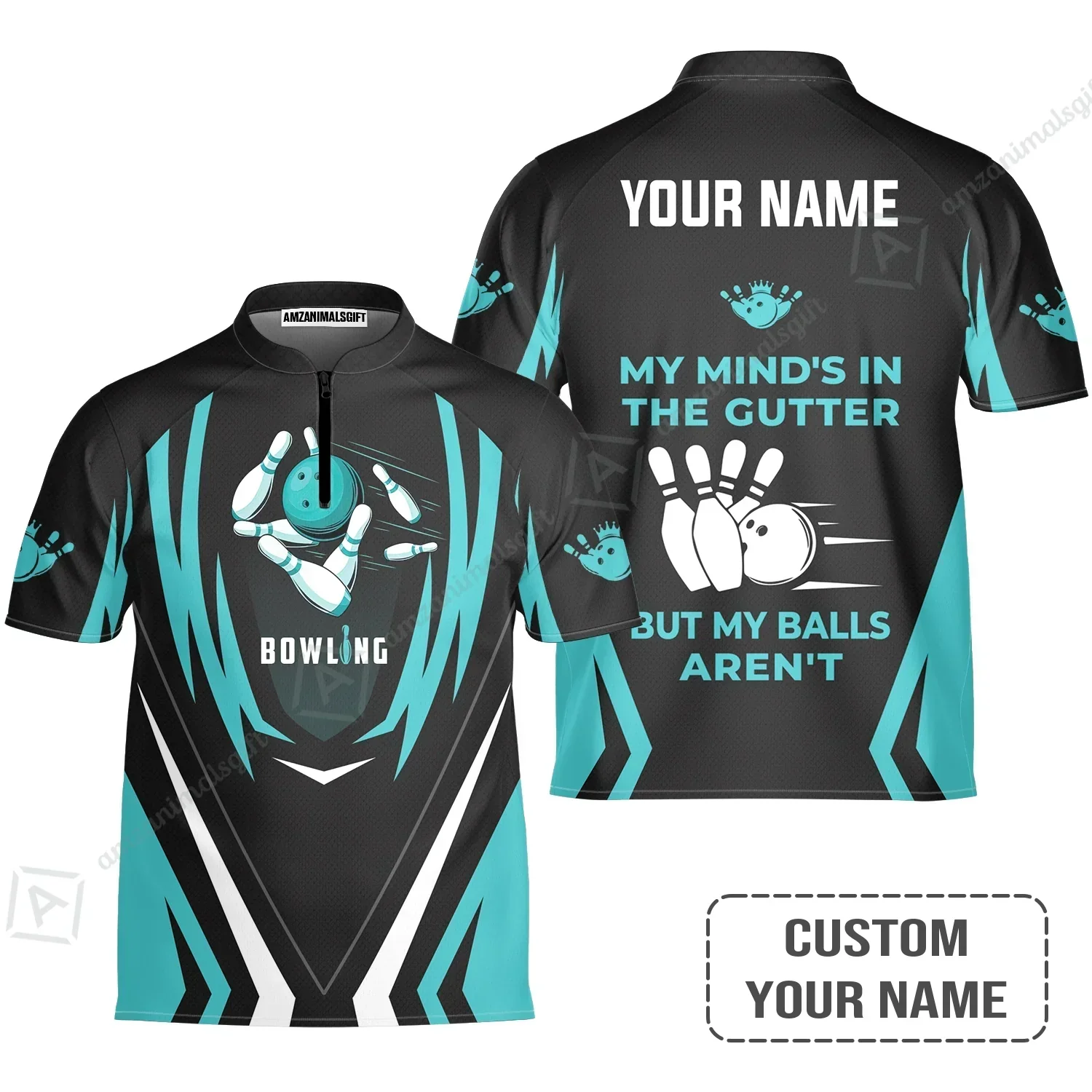 Personalized Bowling Hoodie, Light Blue Bowling Customized Hoodie My Mind's In The Gutter For Friend, Family, Bowling Lovers - Image 4