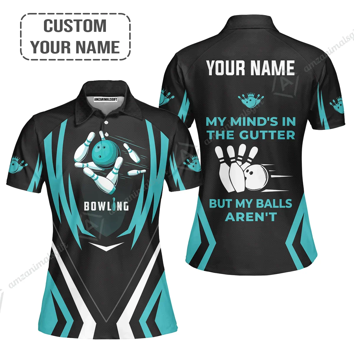 Personalized Bowling Hoodie, Light Blue Bowling Customized Hoodie My Mind's In The Gutter For Friend, Family, Bowling Lovers - Image 5