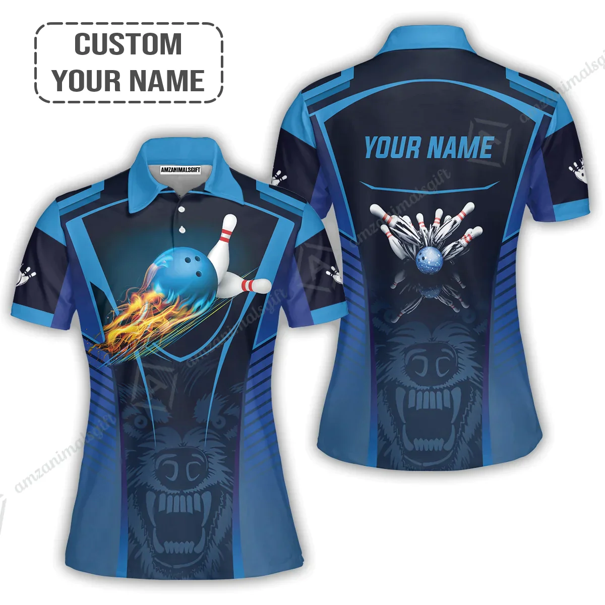 Personalized Bowling Long Sleeve Polo Shirt, The Wolf Blue Bowling Team Customized Polo Shirt For Friend, Family, Bowling Players - Image 7