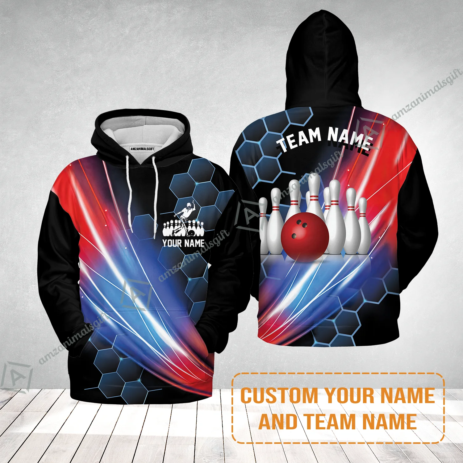 Personalized Bowling Men Hawaiian Shirt - Custom Name,Team Name Honeycomb Pattern Bowling Hawaiian Shirt For Men & Women Bowling Lover - Image 3