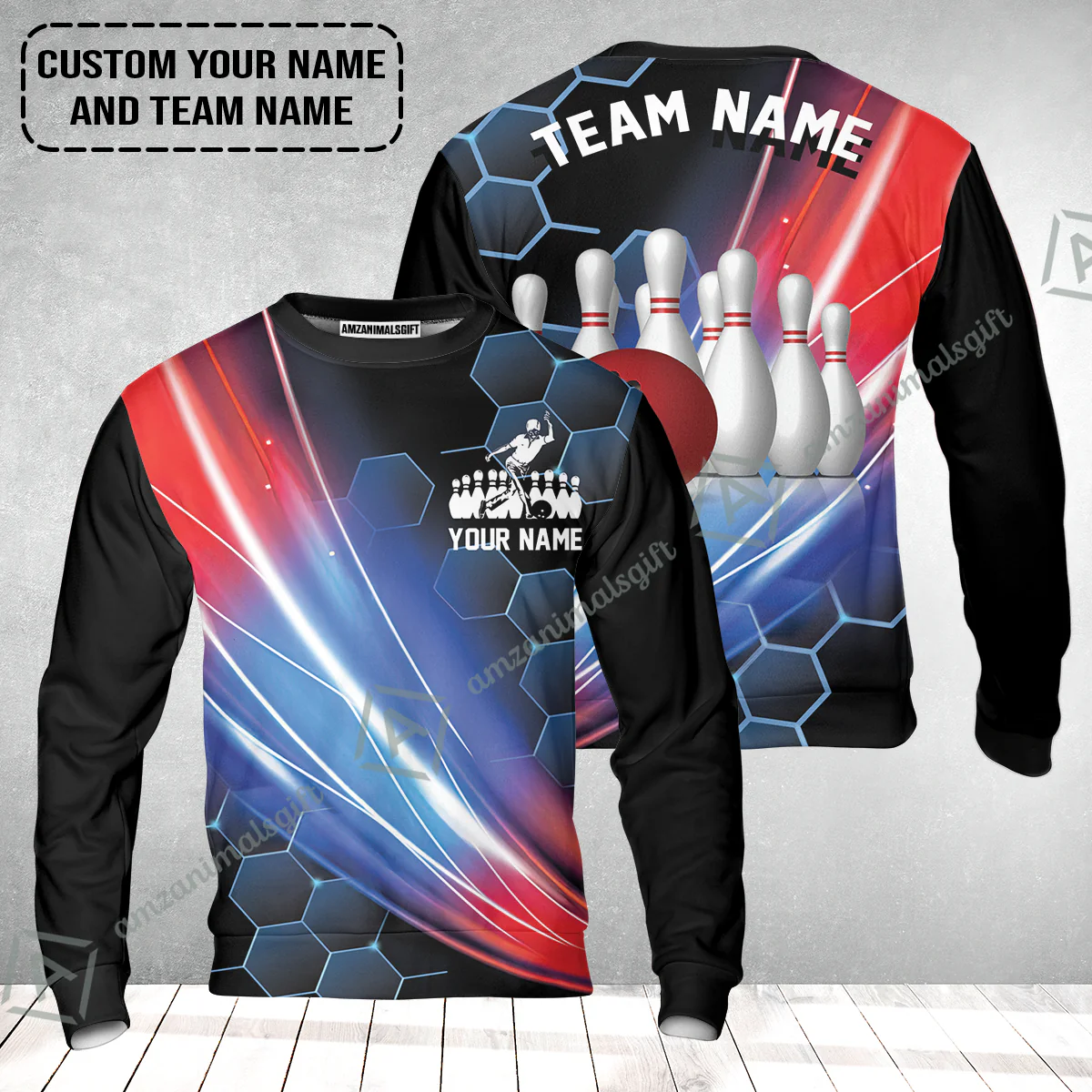 Personalized Bowling Men Long Polo Shirt - Custom Name & Team Name Honeycomb Pattern Bowling Long Polo Shirt For Men & Women Bowling Lover - Image 6