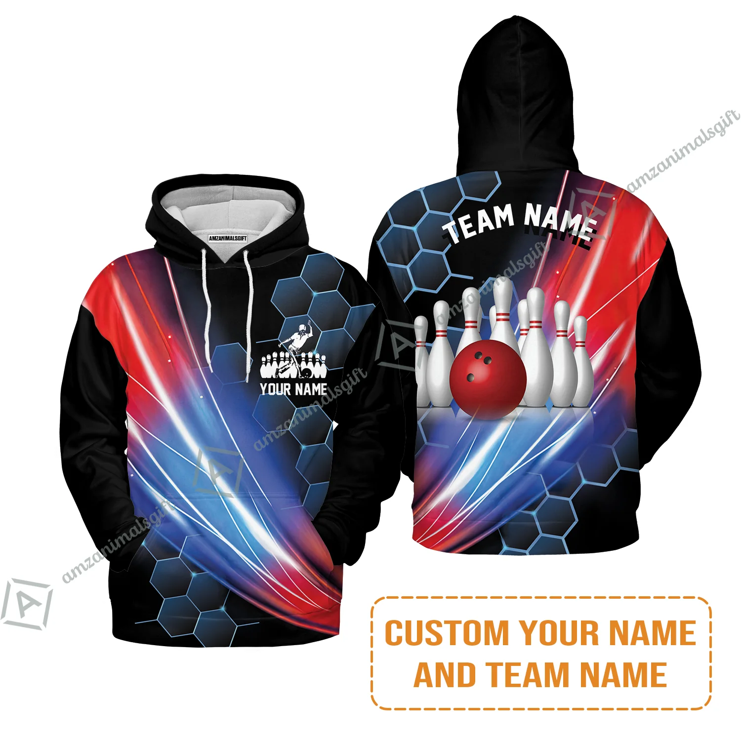 Personalized Bowling Men Sweatshirt - Custom Name,Team Name Honeycomb Pattern Bowling Sweatshirt For Men & Women Bowling Lover - Image 11