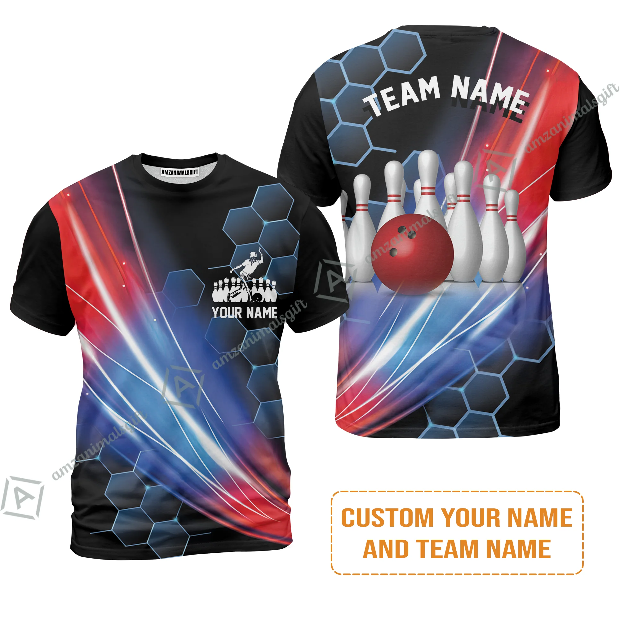 Personalized Bowling Men Sweatshirt - Custom Name,Team Name Honeycomb Pattern Bowling Sweatshirt For Men & Women Bowling Lover - Image 12