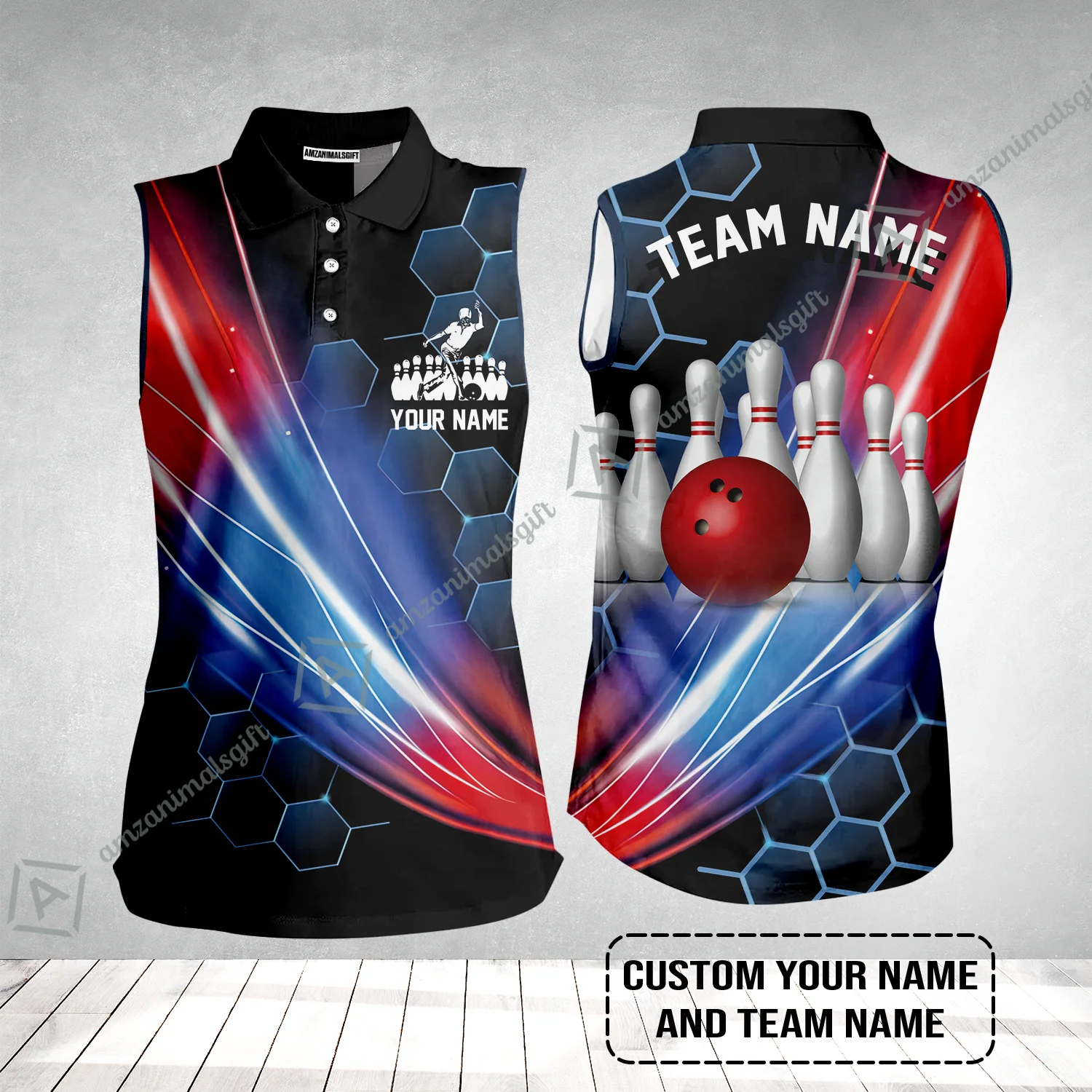 Personalized Bowling Men T Shirt - Custom Name & Team Name Honeycomb Pattern Bowling T Shirt For Men & Women Bowling Lover - Image 3