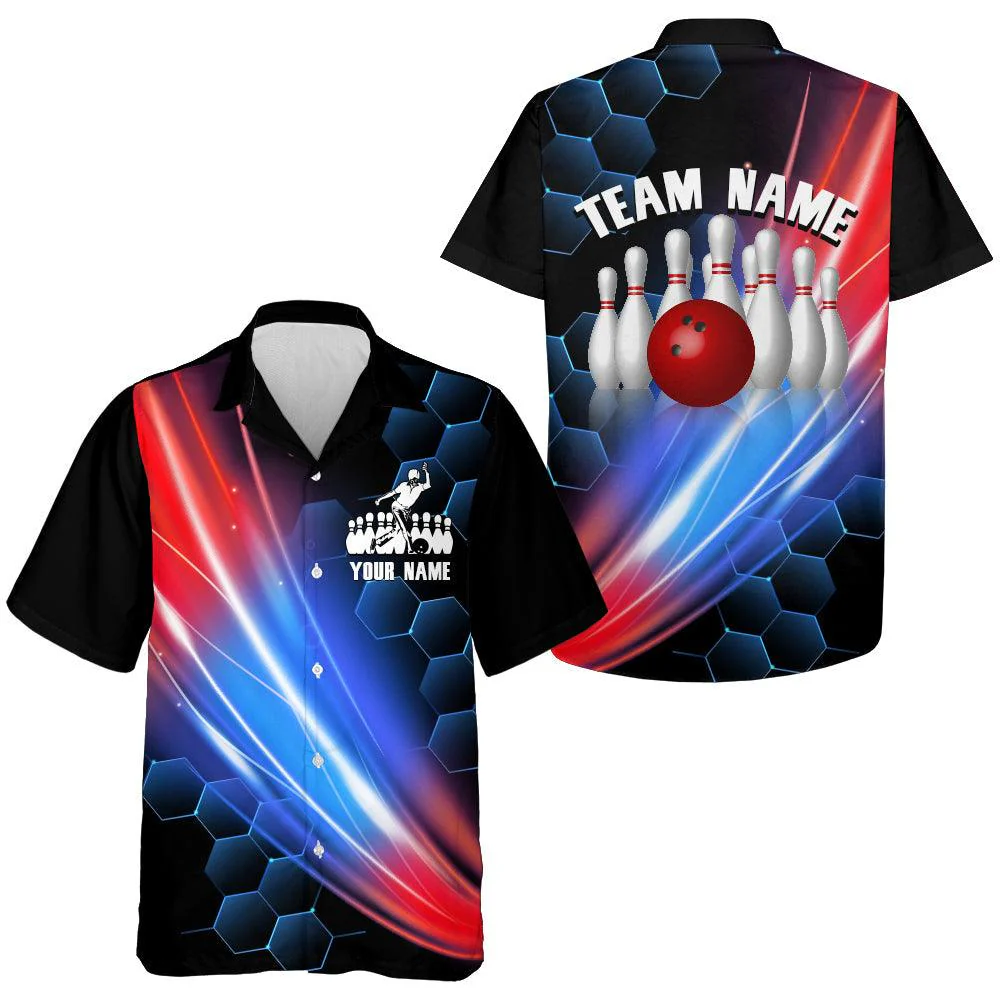 Personalized Bowling Men T Shirt - Custom Name & Team Name Honeycomb Pattern Bowling T Shirt For Men & Women Bowling Lover - Image 5