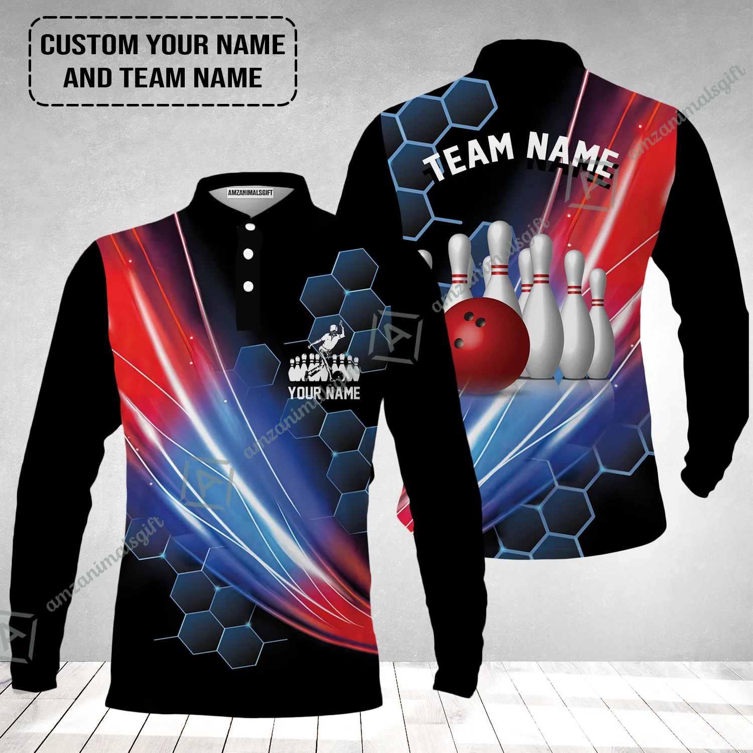 Personalized Bowling Men T Shirt - Custom Name & Team Name Honeycomb Pattern Bowling T Shirt For Men & Women Bowling Lover - Image 8