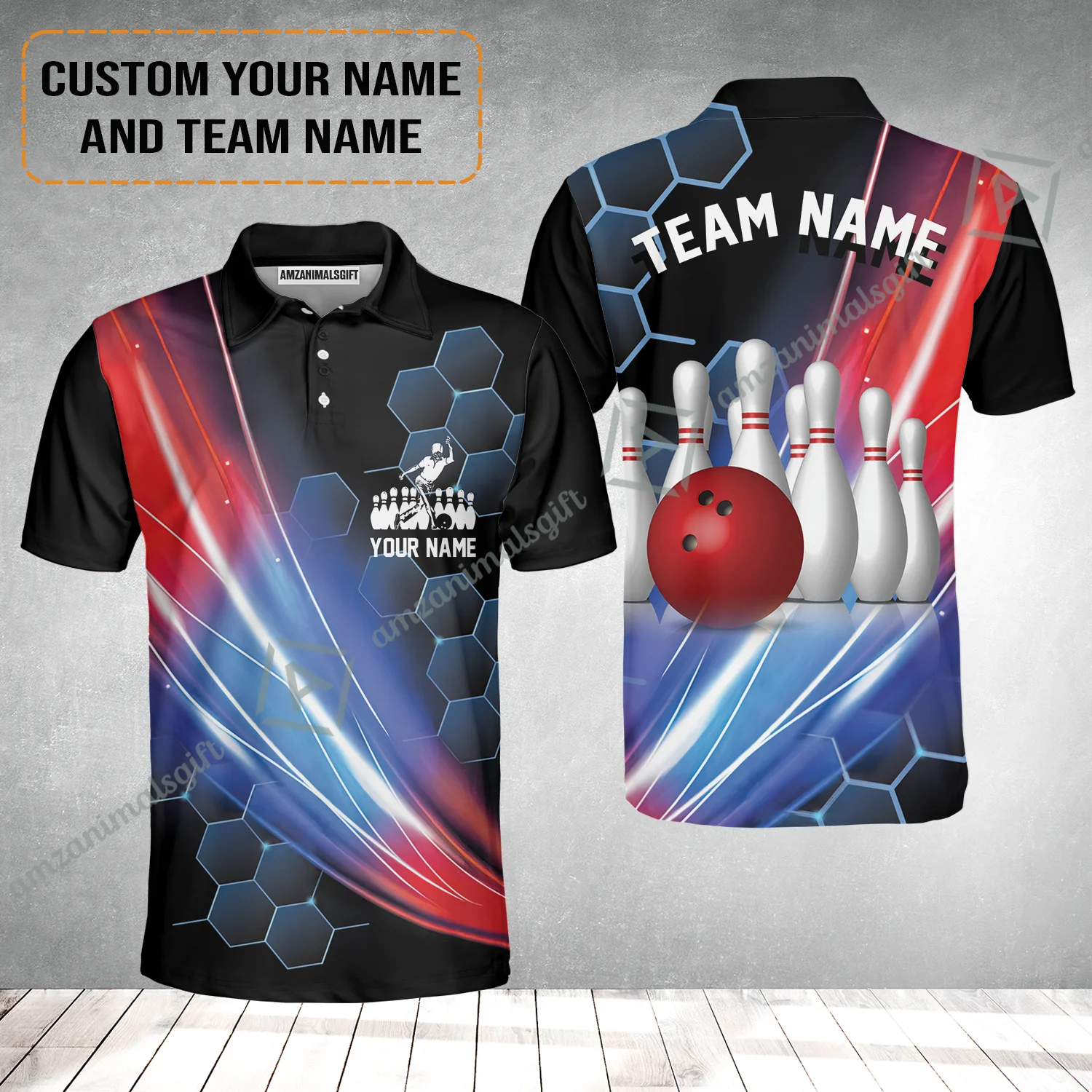 Personalized Bowling Men Women Sleeveless Polo Shirt - Custom Name & Team Name Honeycomb Pattern Bowling Women Sleeveless Polo Shirt - Image 4