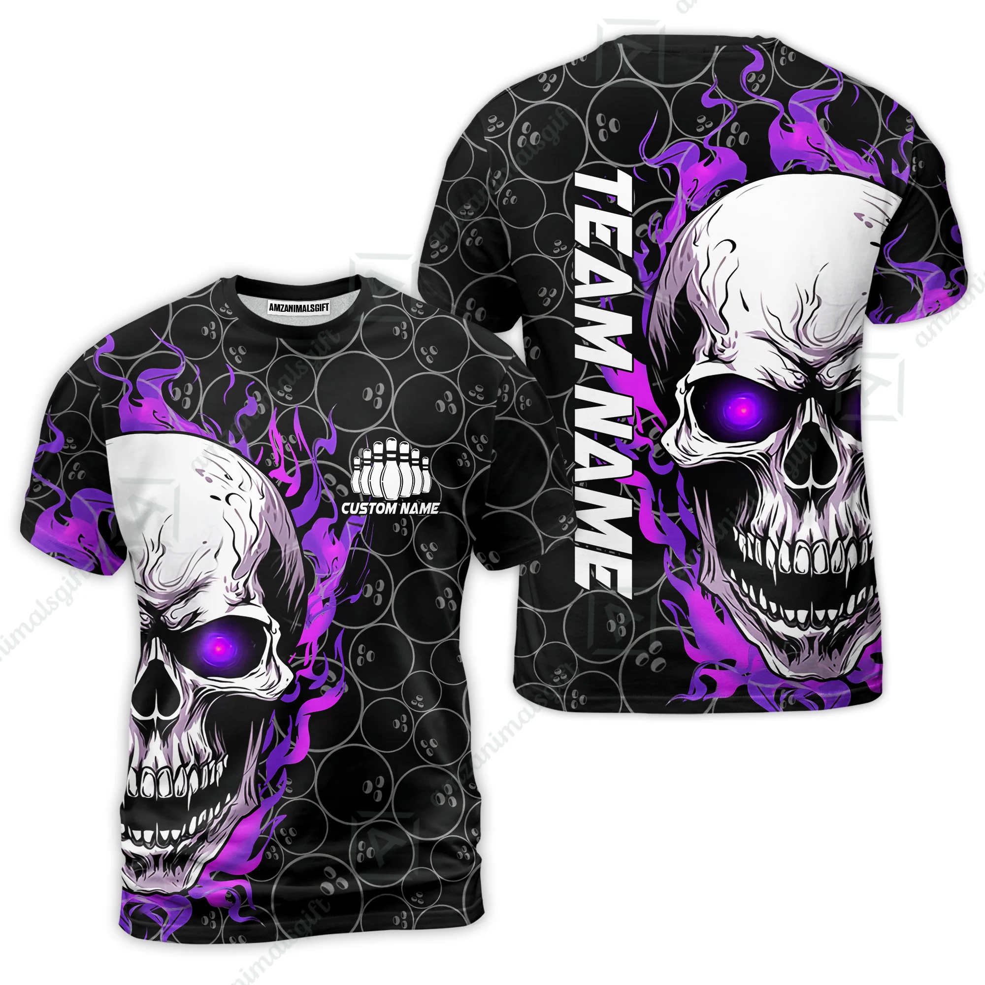 Personalized Bowling Unisex Polo Shirt, Green Flaming Skull Shirt For For Team Men Women Bowlers - Image 31