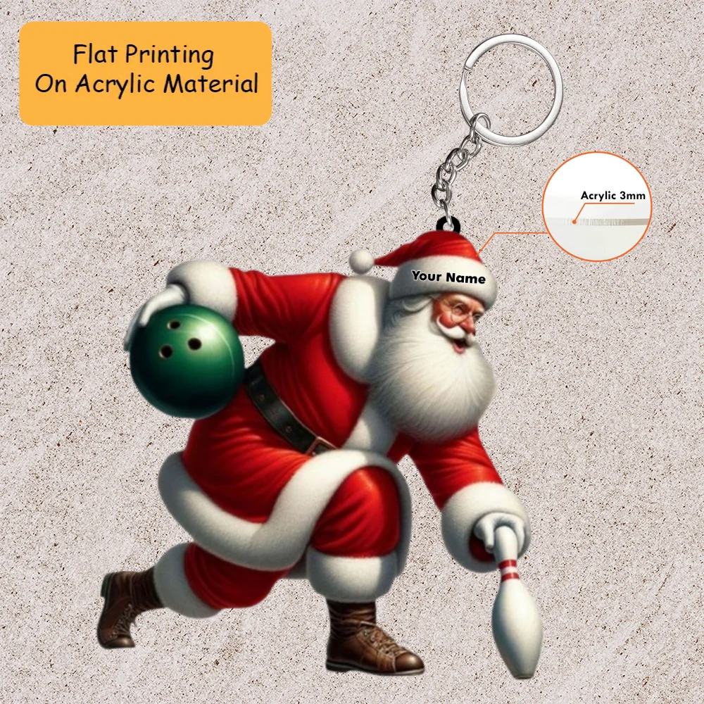 Personalized Bowling Santa Holding Pins Acrylic Ornament, Bowling Keychain, Car Ornament, Christmas Ornament Gifts - Image 3