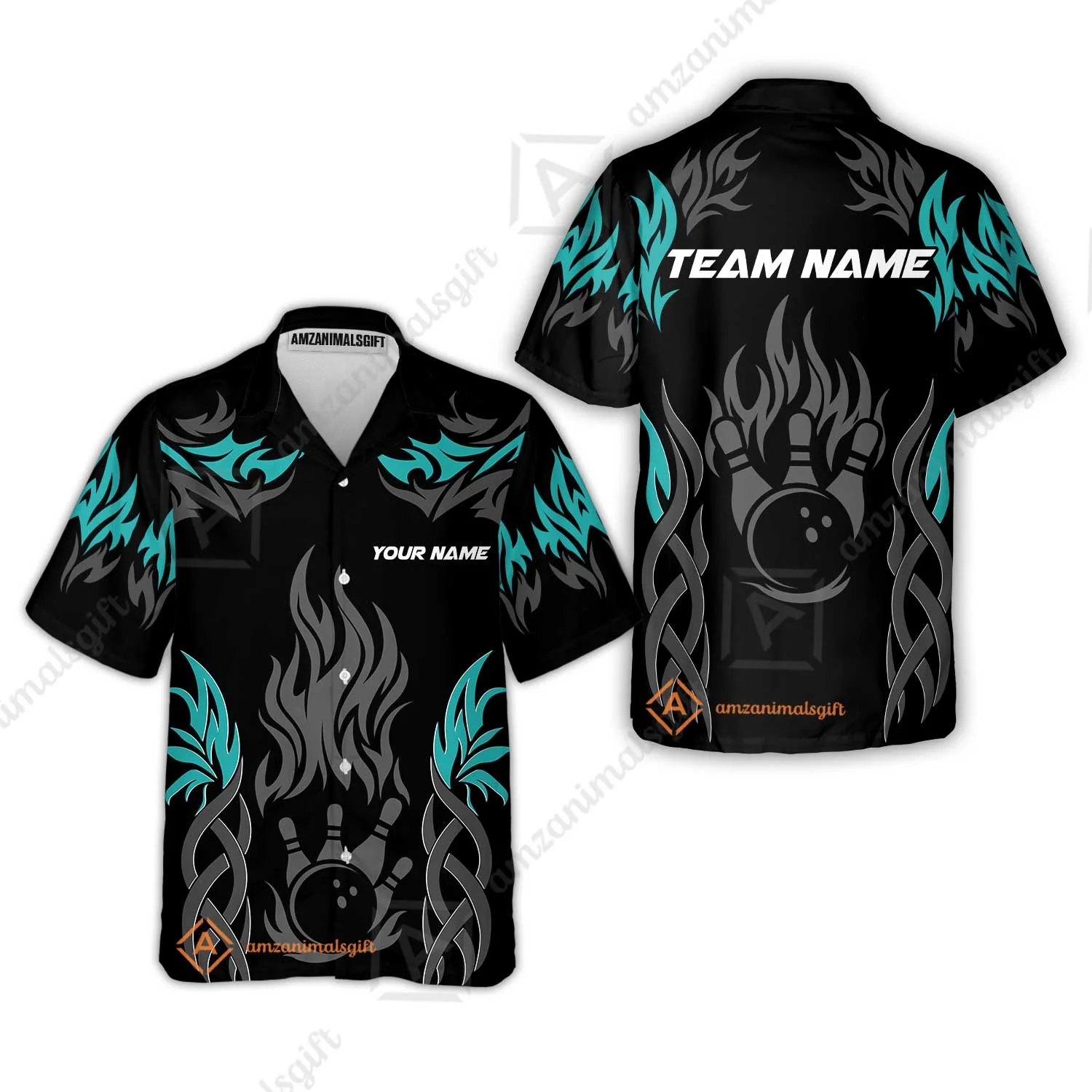 Personalized Bowling Team Hawaiian Shirt, Tribal And Bowling Flame Multi Option Customized Polo Shirt - Black - Image 5