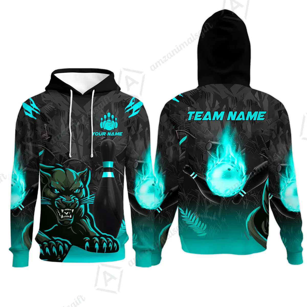 Personalized Bowling Team Hoodie With Black Panther And Pin, Custom Name And Team Name For Bowlers - Image 2