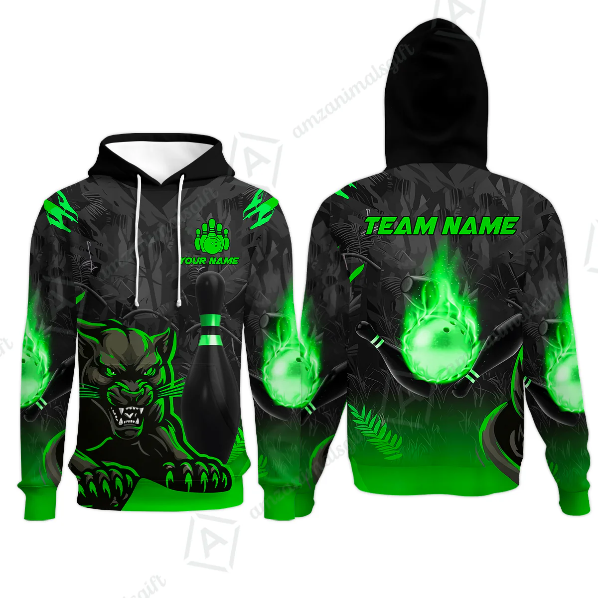 Personalized Bowling Team Hoodie With Black Panther And Pin, Custom Name And Team Name For Bowlers - Image 3