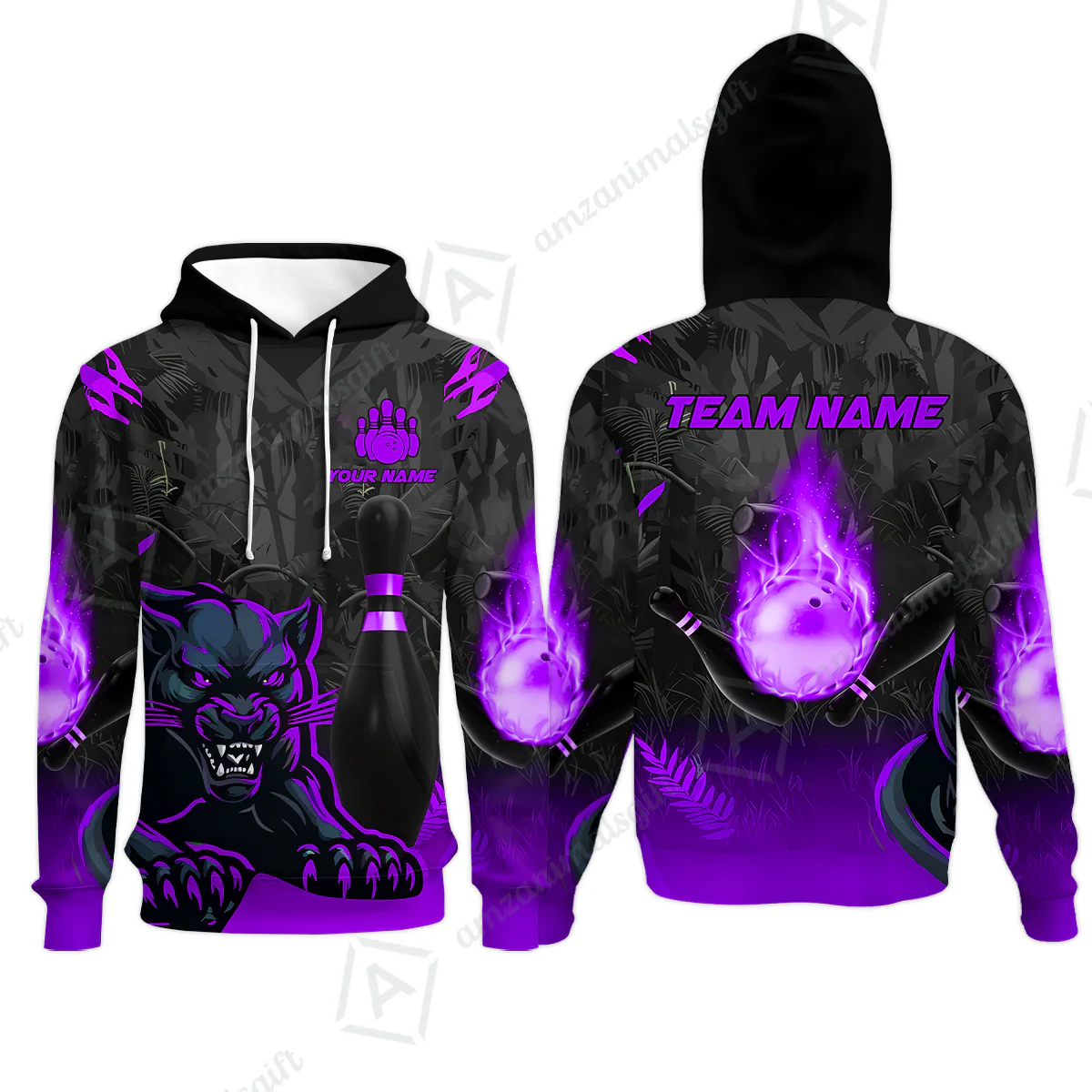Personalized Bowling Team Hoodie With Black Panther And Pin, Custom Name And Team Name For Bowlers - Image 5