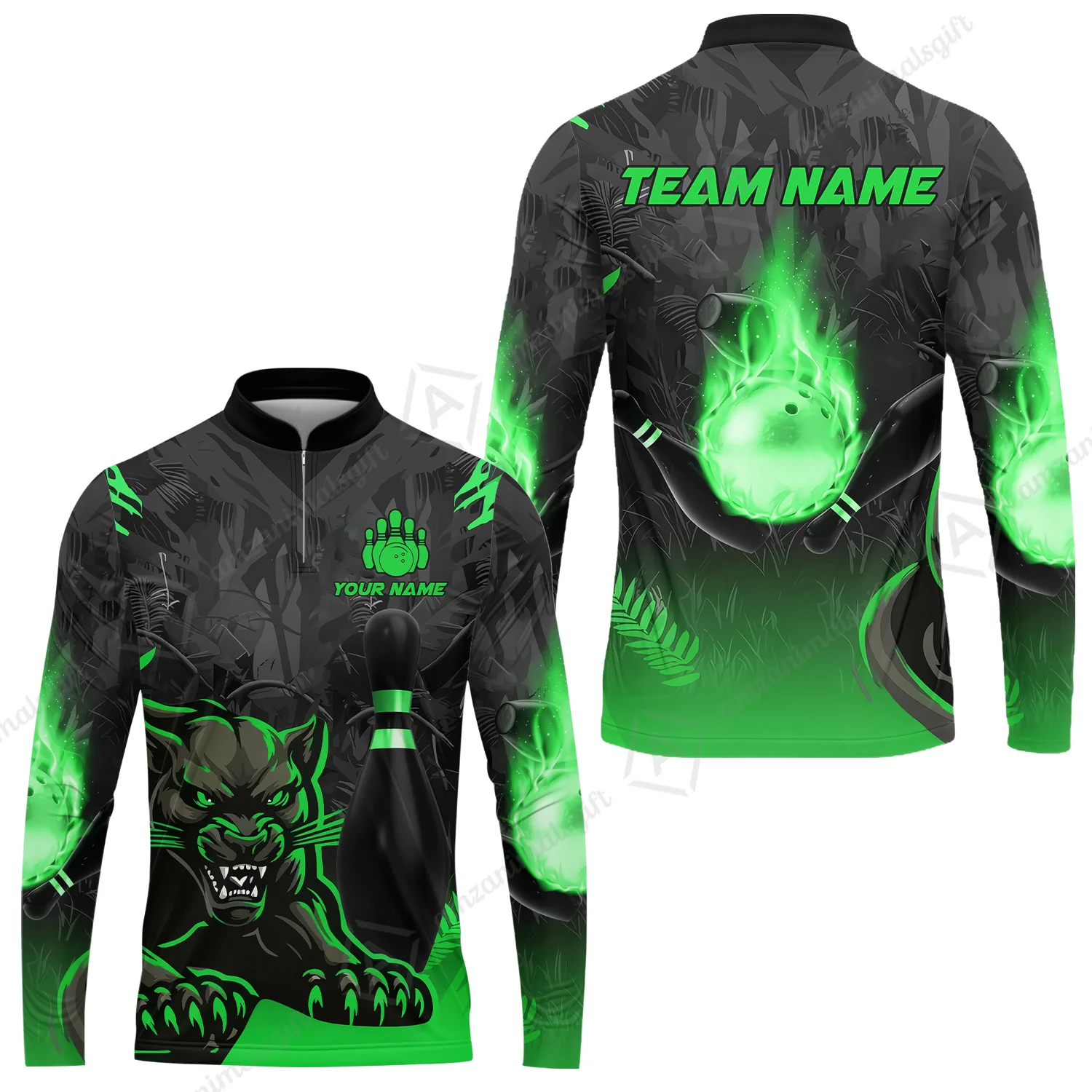 Personalized Bowling Team Long Sleeve Jersey Shirt With Black Panther And Pin, Custom Name And Team Name For Bowlers - Image 3