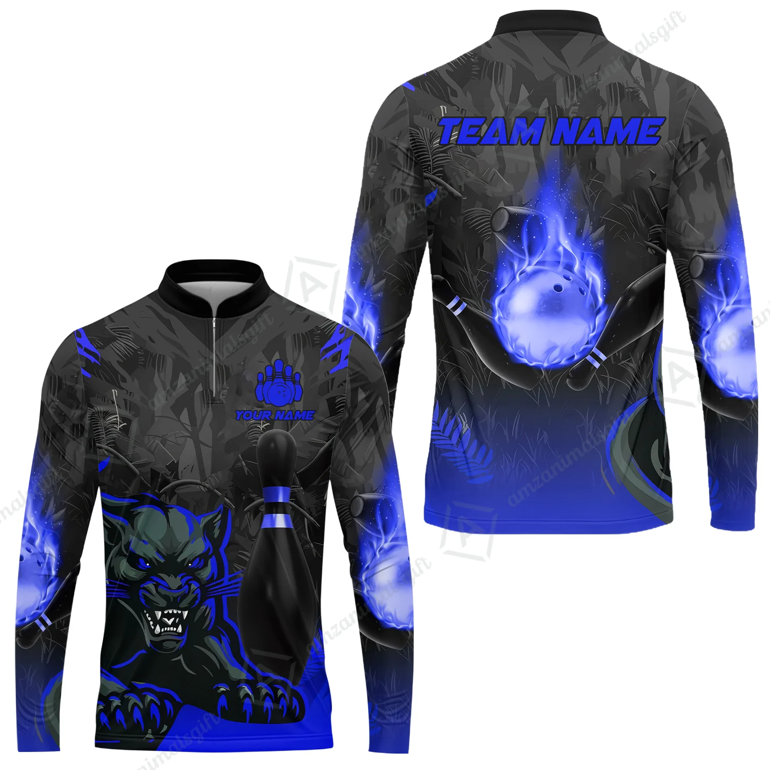 Personalized Bowling Team Long Sleeve Jersey Shirt With Black Panther And Pin, Custom Name And Team Name For Bowlers - Image 4