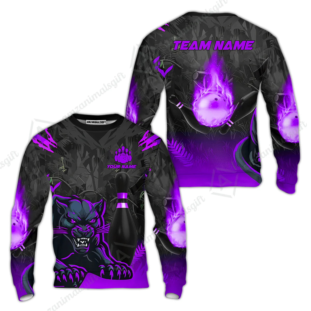 Personalized Bowling Team Sweatshirt With Black Panther And Pin, Custom Name And Team Name For Bowlers - Image 3