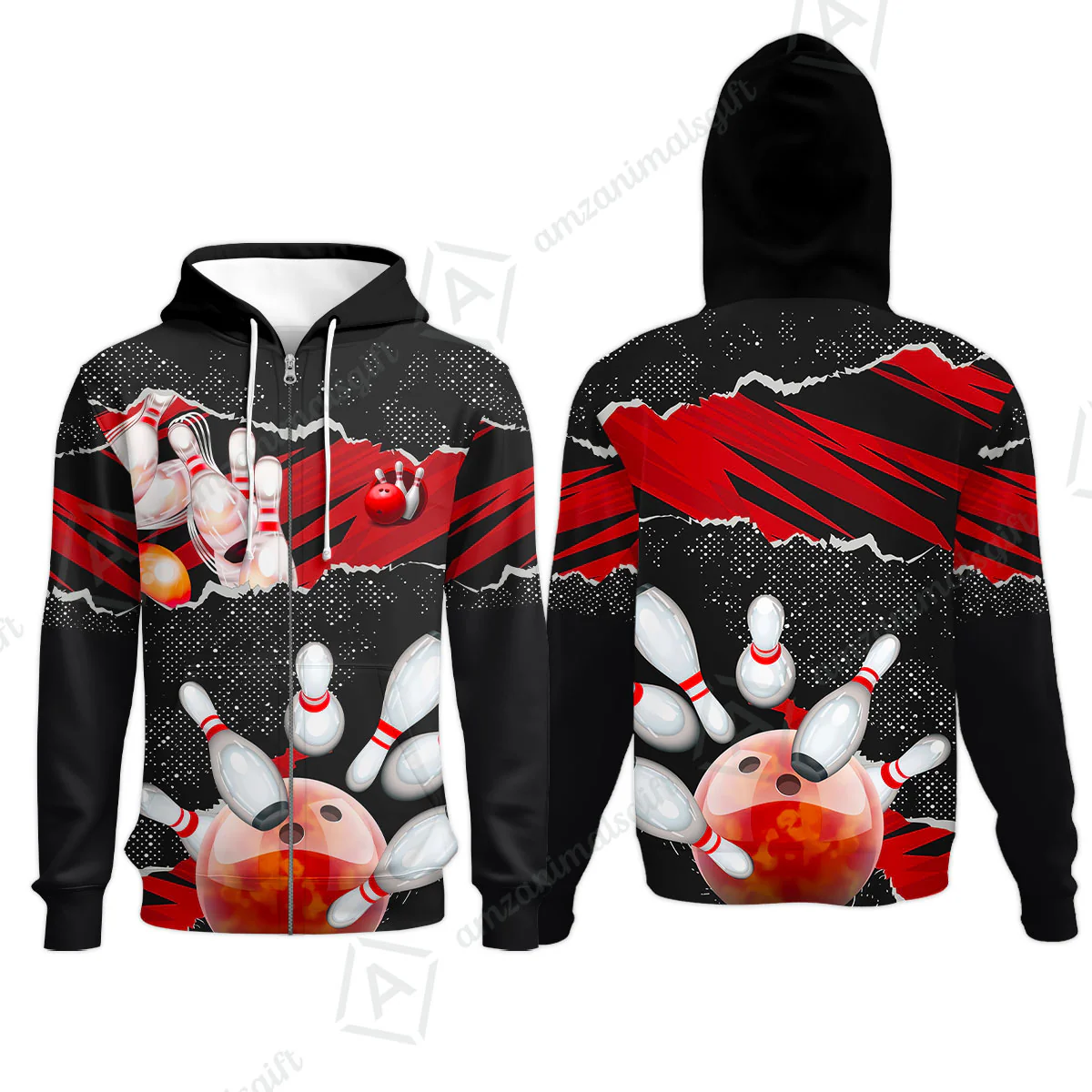 Personalized Bowling Zip Hoodie, Bowling Uniforms Ball & Pins Sport Pattern Custom Name And Team Name For Bowlers - Image 5