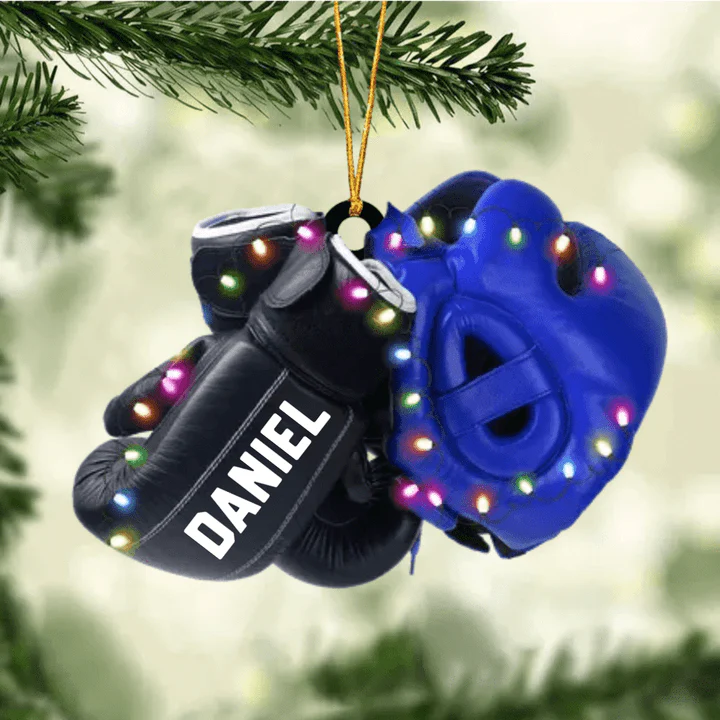 Personalized Boxing Gloves And Helmet Acrylic Christmas Ornament, Custom Hockey Acrylic Ornament Gift For Hockey Lovers - Image 2