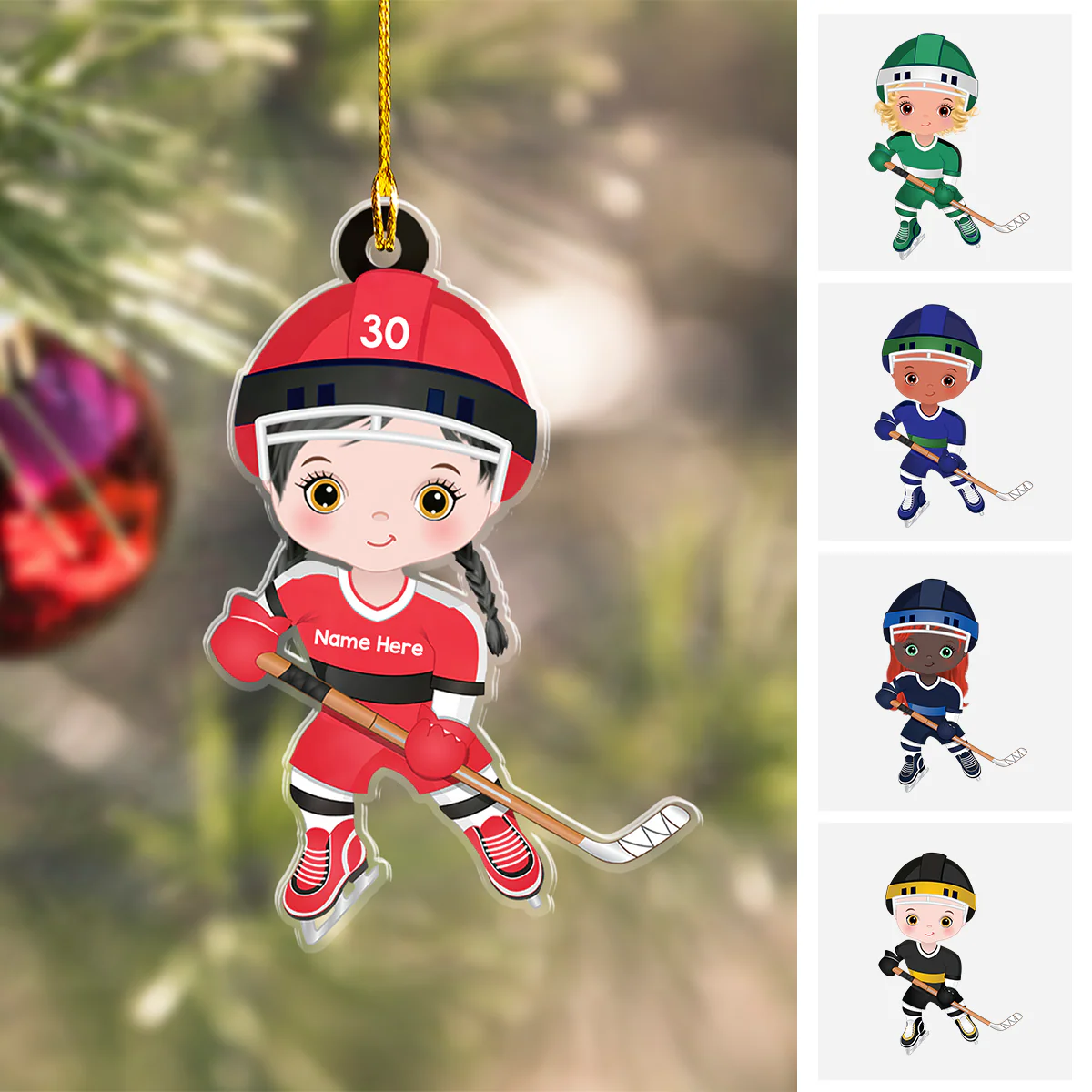Personalized Boy Girl Ice Hockey Player Flat Acrylic Ornament, Ornament Gifts For Son, Grandson, Daughter, Granddaughter - Image 2