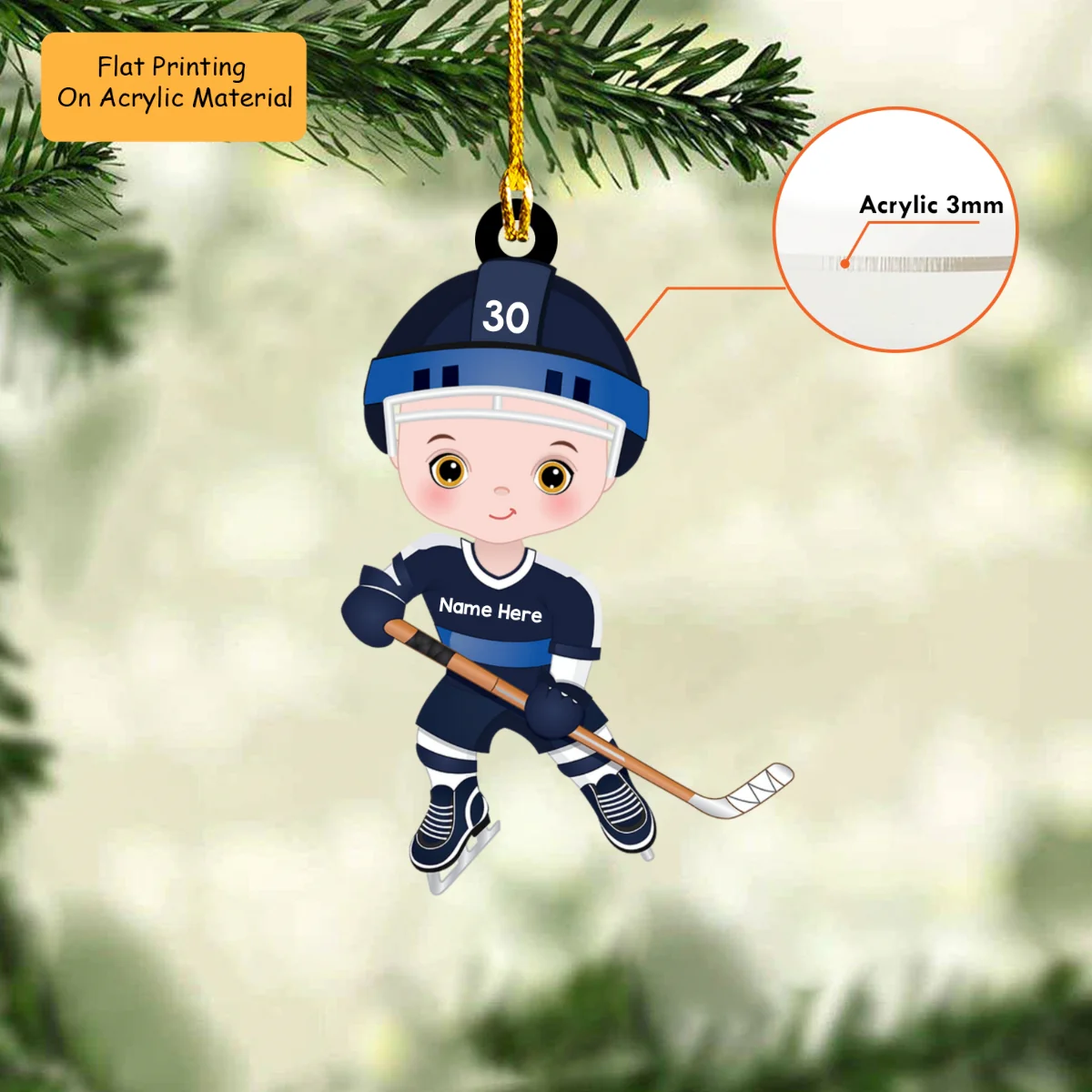 Personalized Boy Girl Ice Hockey Player Flat Acrylic Ornament, Ornament Gifts For Son, Grandson, Daughter, Granddaughter - Image 3