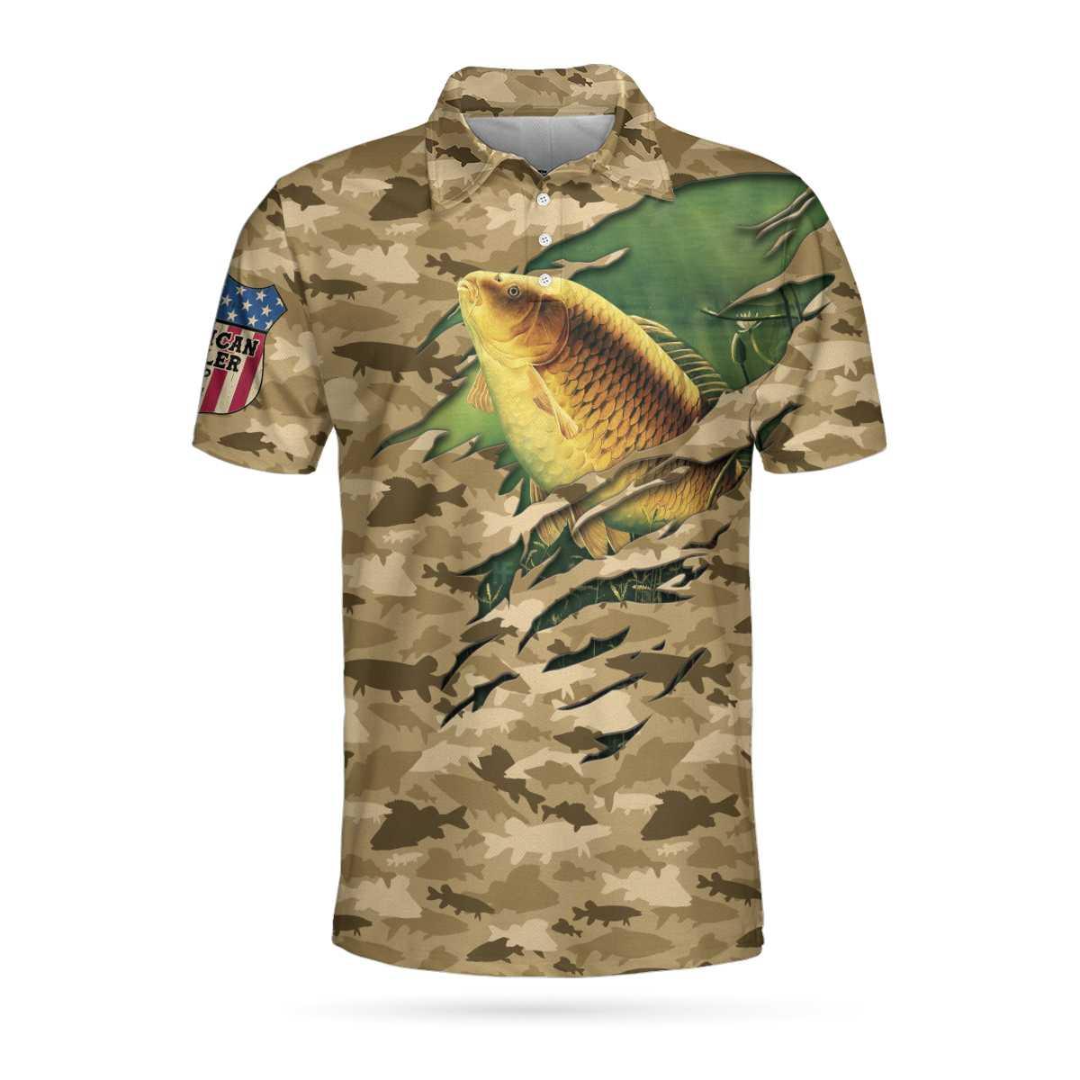 Custom Name Fishing Polo Shirts, Personalized Camouflage American Flag Men Polo Shirts, Camo Fishing Polo Shirt For Men - Image 3