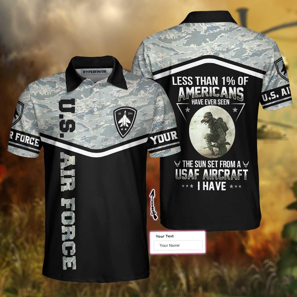 Personalized Camouflage Men Polo Shirt, Less Than 1% Of Americans Have Ever Seen The Sunset From A USAF Aircraft I Have Custom Shirt For Male