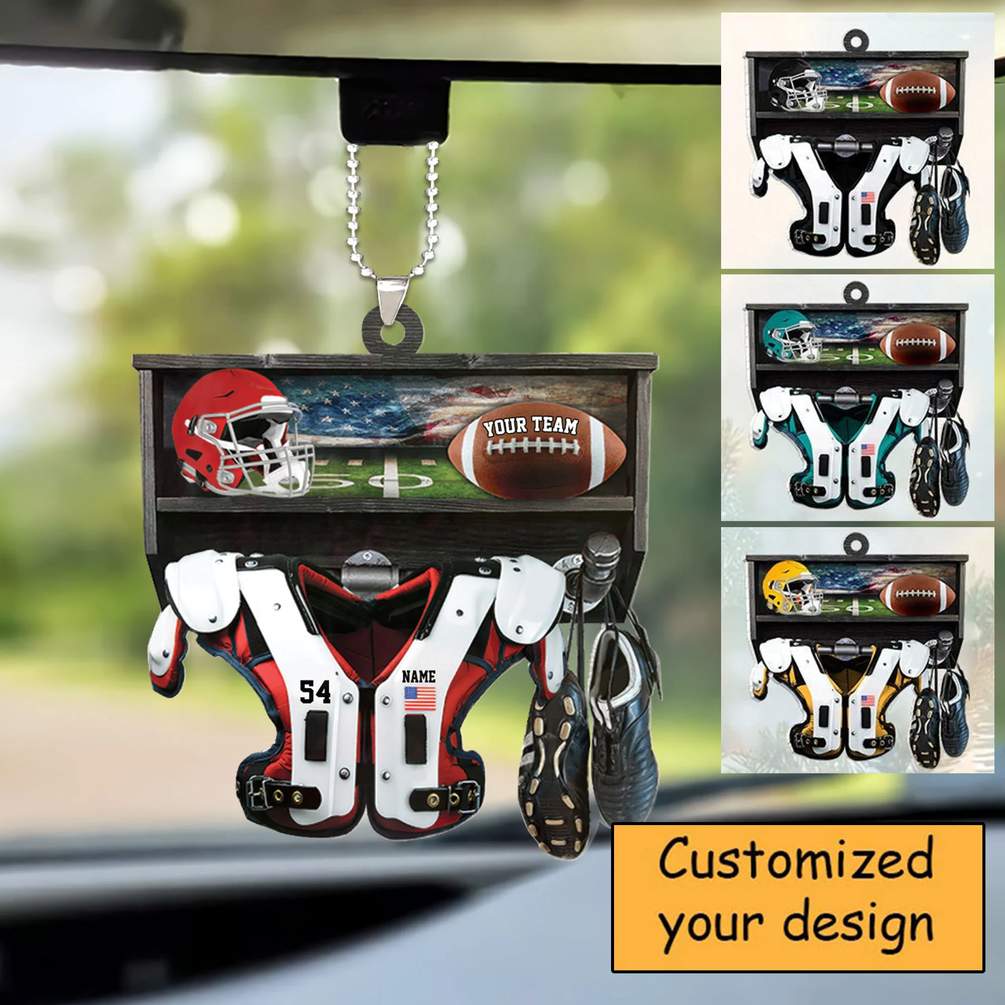 Personalized Car Ornament American Football Christmas Car Ornament For Football Lovers, Football Player - Image 2